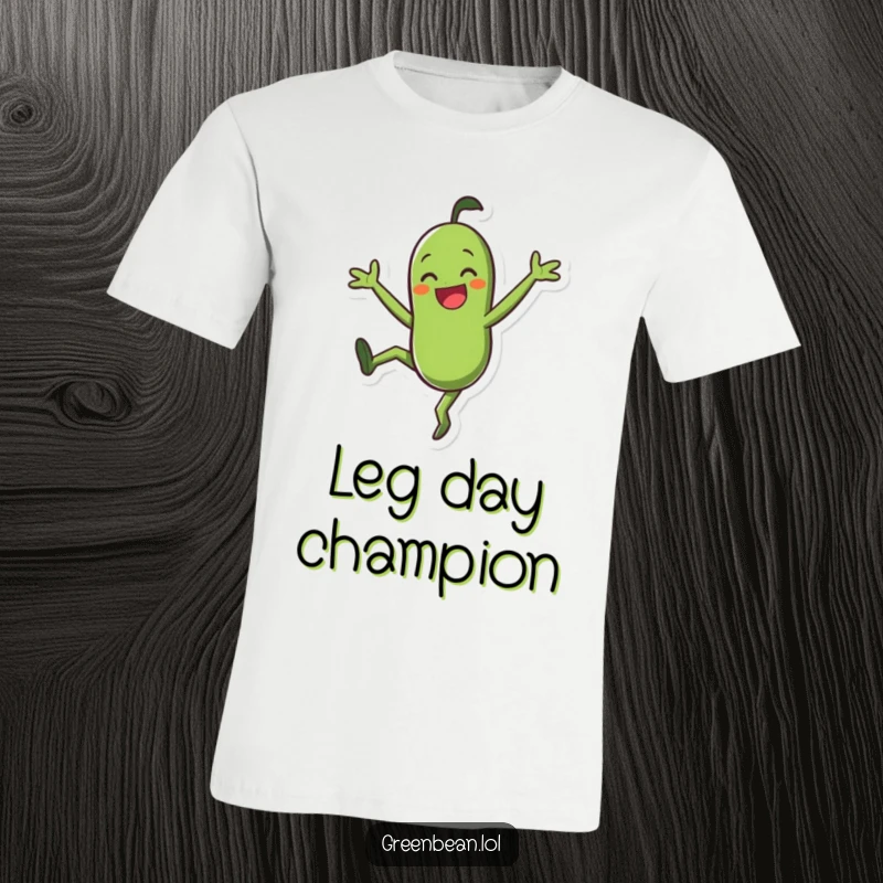Funny T-Shirt: Smiling green bean character doing a joyful cartwheel, celebrating healthy fun and playful movement.