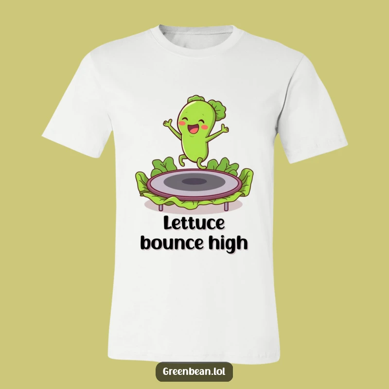 Funny Green Bean Trampoline T-Shirt: Energetic Veggie Tee