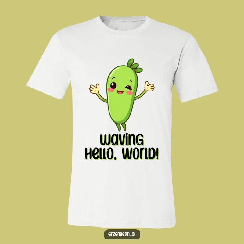 Funny Cheerful Green Bean T-Shirt: Enthusiastically Waving Character, Amazing Funny Gift!