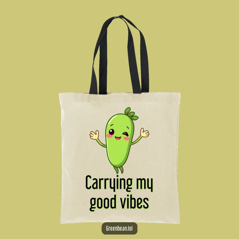 Funny Green Bean Tote Bag: Cheerful Waving Design, Practical Funny Gift!